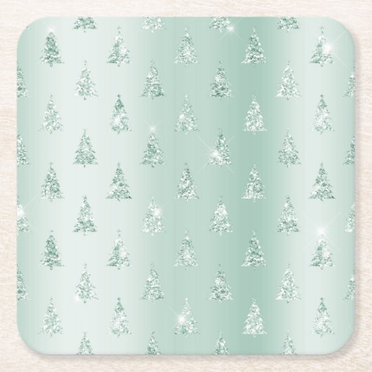 Mint Green Glitter Sparkle Kerstbomen Kartonnen Onderzetters (Voorkant)