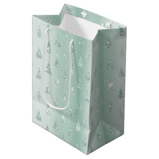 Mint Green Glitter Sparkle Kerstbomen Medium Cadeauzakje (Voorkant Gekanteld)