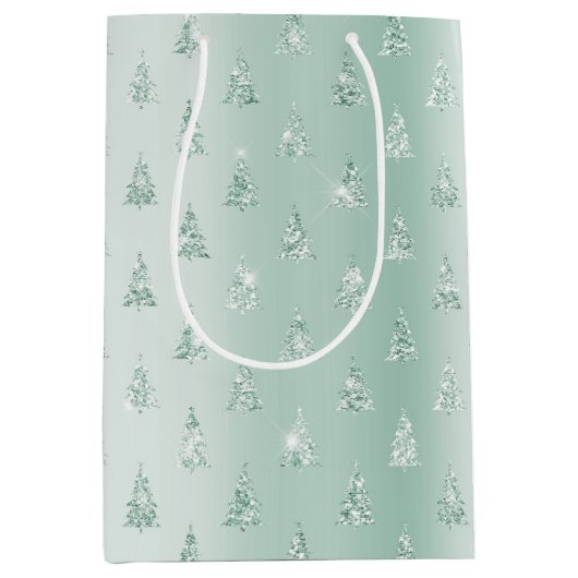 Mint Green Glitter Sparkle Kerstbomen Medium Cadeauzakje (Voorkant)