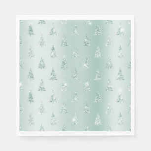 Mint Green Glitter Sparkle Kerstbomen Servet