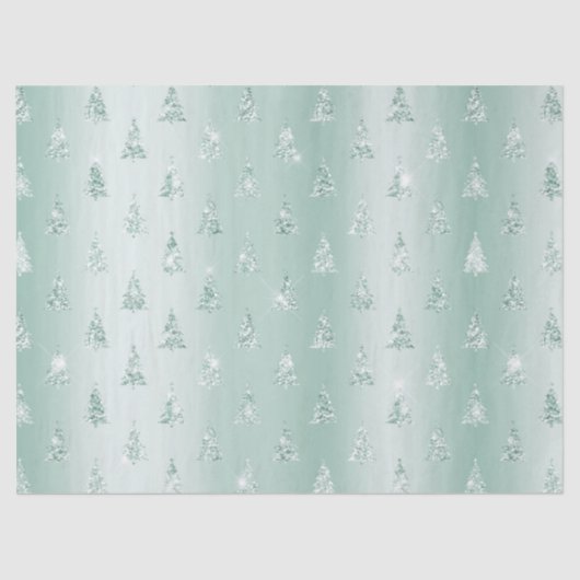 Mint Green Glitter Sparkle Kerstbomen Tissuepapier (Voorkant)