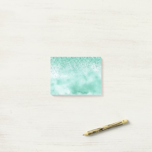 Mint Green Glitter-Waterverf Post-it® Notes (Op bureau)