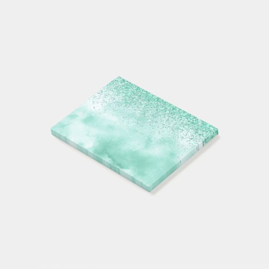 Mint Green Glitter-Waterverf Post-it® Notes (Schuin)