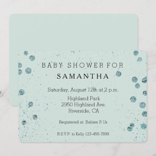 Mint Green Glittery Confetti baby shower Kaart (Voorkant / Achterkant)