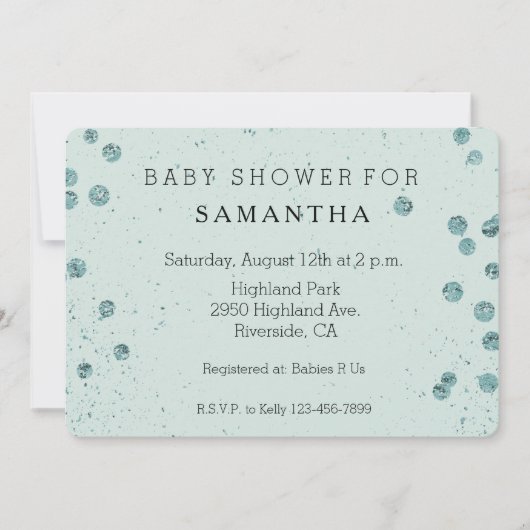 Mint Green Glittery Confetti baby shower Kaart (Voorkant)