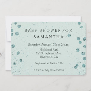 Mint Green Glittery Confetti baby shower Kaart