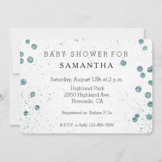 Mint Green Glittery Confetti baby shower Kaart (Voorkant)