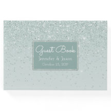 Mint Green Glittery Wedding Guest Book