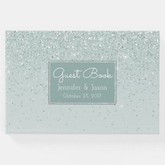 Mint Green Glittery Wedding Guest Book Gastenboek (Voorkant)
