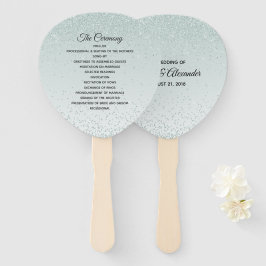 Mint Green Glittery Wedding Program Fan Handwaaier