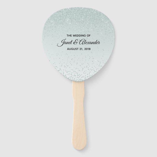 Mint Green Glittery Wedding Program Fan Handwaaier (Achterkant)