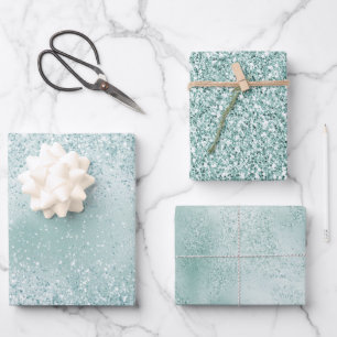 Mint Green Glitzy Glitter Inpakpapier Vel