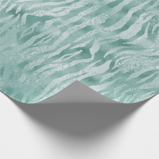 Mint Green Glitzy Zebra Print Cadeaupapier (Hoek)