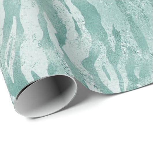 Mint Green Glitzy Zebra Print Cadeaupapier (Rol Hoek)