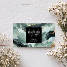 Mint Green Gold Abstract Monogram Business Cards Visitekaartje