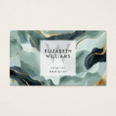 Mint Green Gold Abstract Monogram Business Cards Visitekaartje (Voorkant)