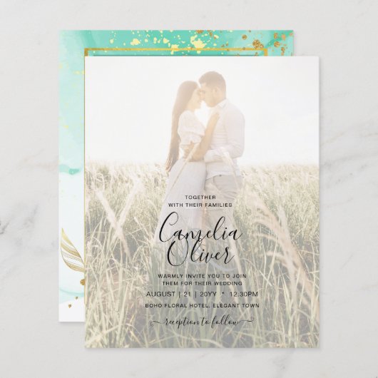 Mint Green Gold Alcohol Ink Abstract Wedding (Voorkant / Achterkant)