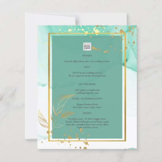 Mint Green Gold Alcohol Ink Abstract Wedding (Achterkant)