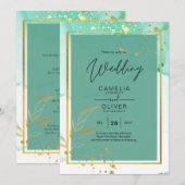 Mint Green Gold Alcohol Ink Abstract Wedding Kaart (Voorkant / Achterkant)
