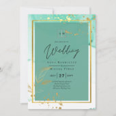 Mint Green Gold Alcohol Ink Abstract Wedding Kaart (Voorkant)