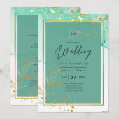 Mint Green Gold Alcohol Ink Abstract Wedding Kaart (Voorkant / Achterkant)