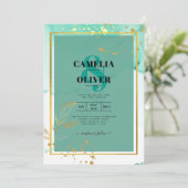 Mint Green Gold Alcohol Ink Abstract Wedding Kaart (Staand voorkant)