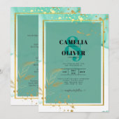 Mint Green Gold Alcohol Ink Abstract Wedding Kaart (Voorkant / Achterkant)