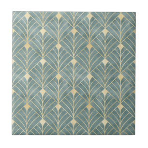 Mint Green, gold, Art Deco pattern, vintage, retro Tegeltje