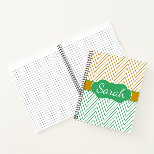 Mint Green Gold Chevron Personalized Pattern Notitieboek (Binnen)
