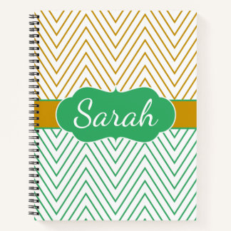 Mint Green Gold Chevron Personalized Pattern Notitieboek