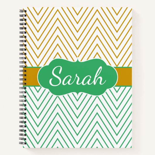 Mint Green Gold Chevron Personalized Pattern Notitieboek (Voorkant)