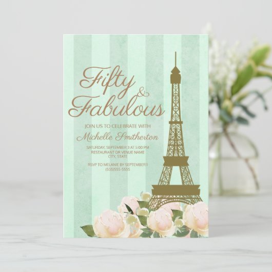 Mint Green Gold Eiffel Tower 50th Birthday Kaart (Staand voorkant)