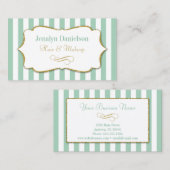Mint Green Gold Elegant Stripe Visitekaartjes Sage (Voorkant / Achterkant)