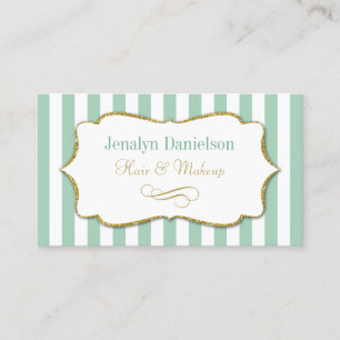 Mint Green Gold Elegant Stripe Visitekaartjes Sage
