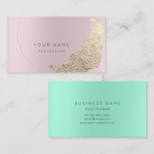 Mint Green Gold Flower Botanical Amethst Pink Mauv Visitekaartje (Voorkant / Achterkant)