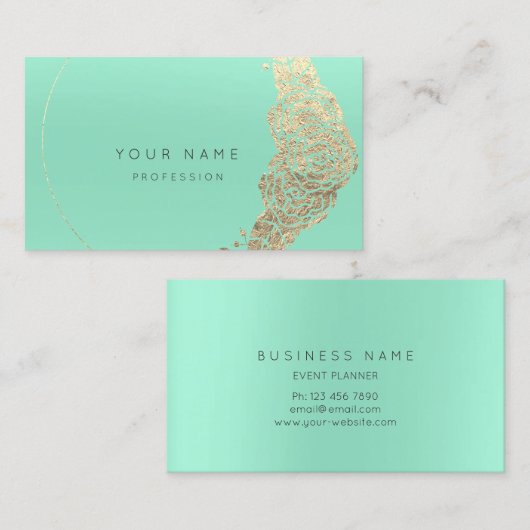Mint Green Gold Flower Botanical Metallic MInimal1 Visitekaartje (Voorkant / Achterkant)