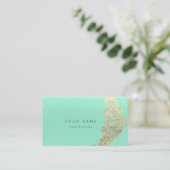 Mint Green Gold Flower Botanical Metallic MInimal1 Visitekaartje (Staand voorkant)