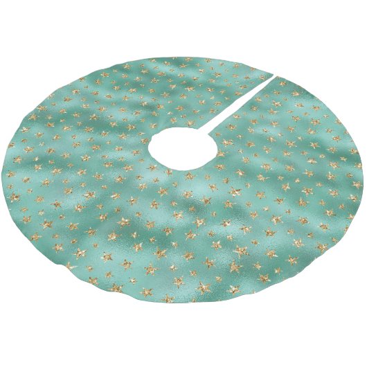 Mint Green Gold Glam Glitter Stars Kerstboom Rok (Gekanteld)