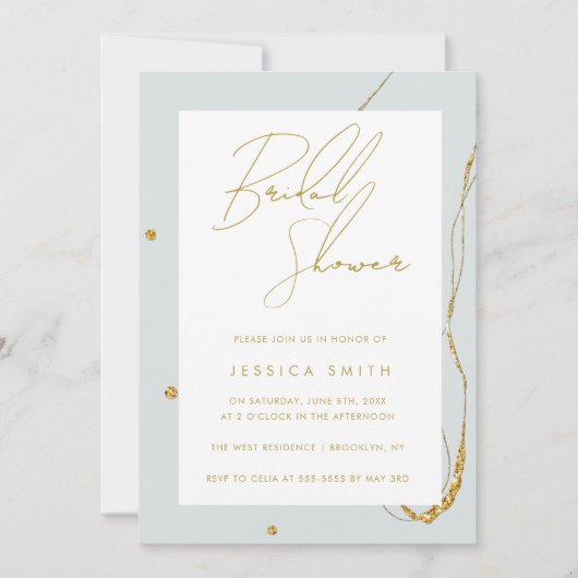 Mint Green Gold Glitter Bridal Shower-uitnodiging Kaart (Voorkant)