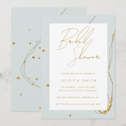Mint Green Gold Glitter Bridal Shower-uitnodiging Kaart (Voorkant / Achterkant)