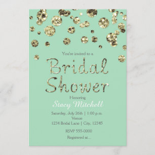 Mint Green Gold Glitter Bridal Shower-uitnodiging Kaart