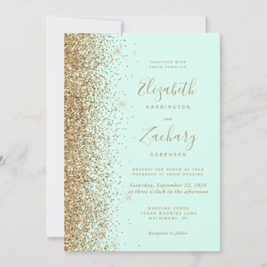 Mint Green Gold Glitter Wedding Kaart (Voorkant)