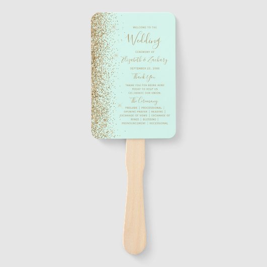Mint Green Gold Glitter Wedding Program Handwaaier (Voorkant)