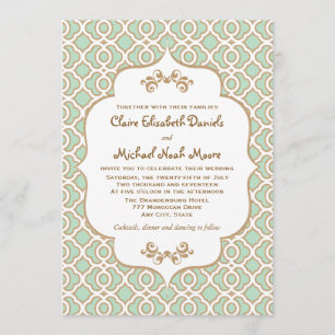 Mint Green Gold Moroccan Wedding Invitations Kaart