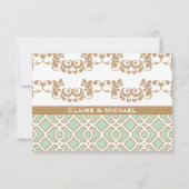 Mint Green Gold Moroccan Wedding Response-kaarten RSVP Kaartje (Achterkant)
