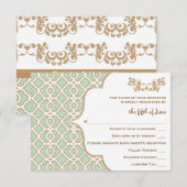 Mint Green Gold Moroccan Wedding Response-kaarten RSVP Kaartje (Voorkant / Achterkant)