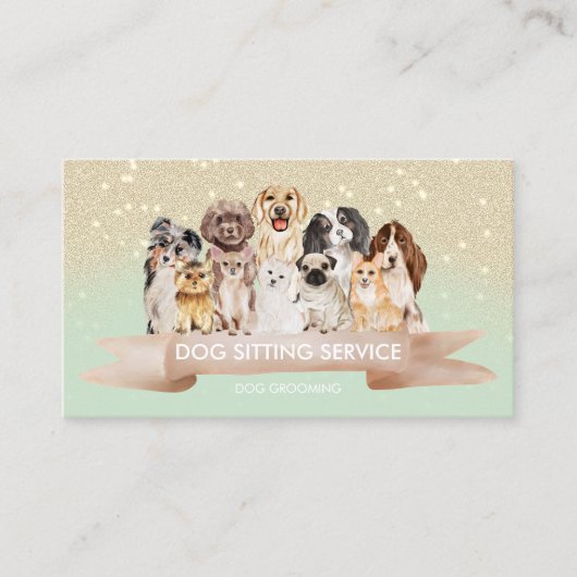 Mint Green Gold Pet Grooming Dog Boutique Visitekaartje (Voorkant)