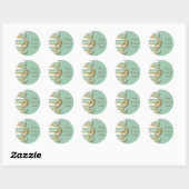 Mint Green & Gold Stripes met Butterfly & Flowers Ronde Sticker (Vel)