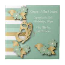Mint Green & Gold Stripes met Butterfly voor Baby