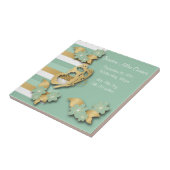Mint Green & Gold Stripes met Butterfly voor Baby Tegeltje (Zijkant)
